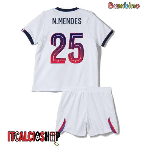 Paris Saint-Germain Nuno Mendes #25 Seconda Maglia Bambino 2026-27 Manica Corta (+ Pantaloni corti)